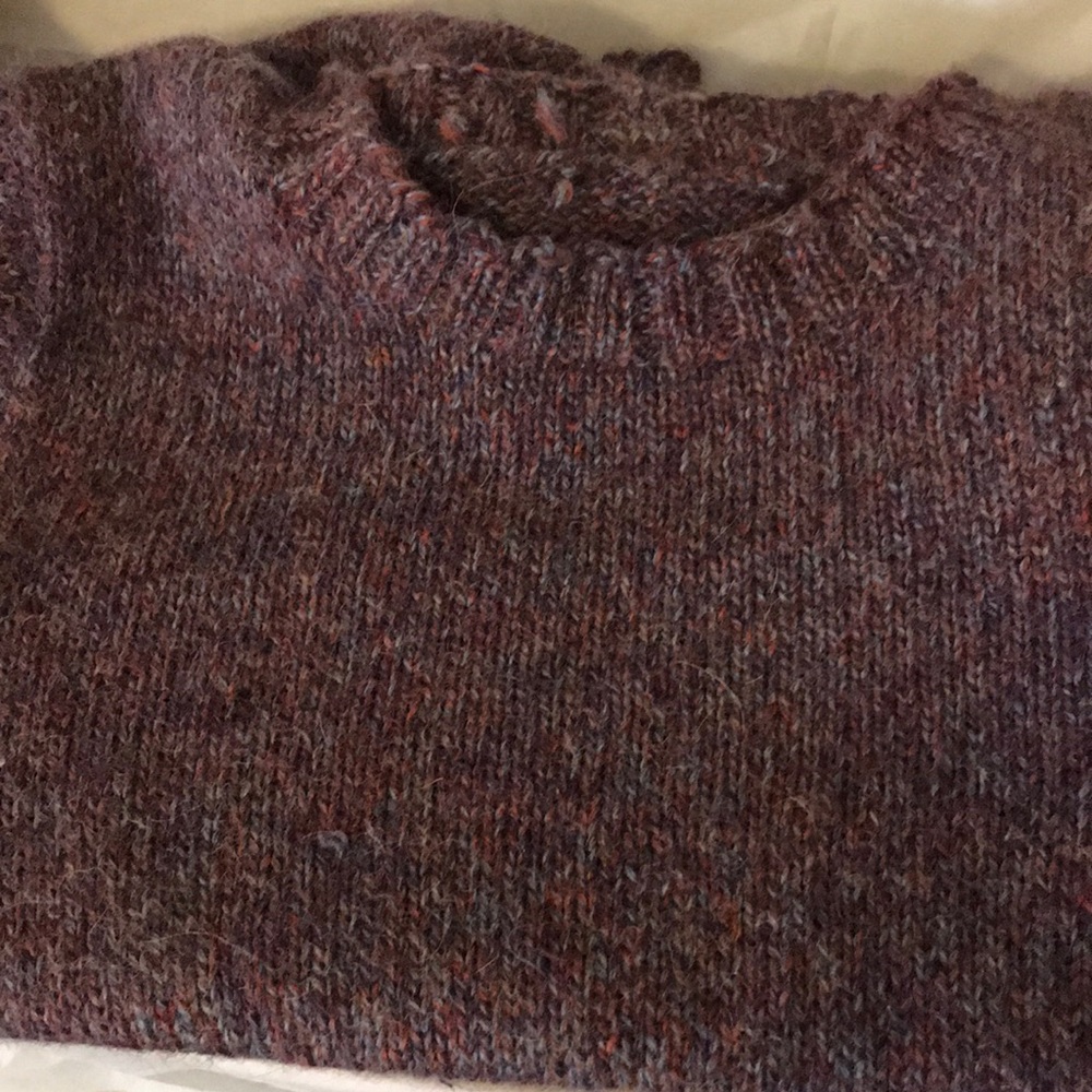 Hand Knit (by me) Alpaca Sweater Plum/Blue/Orange